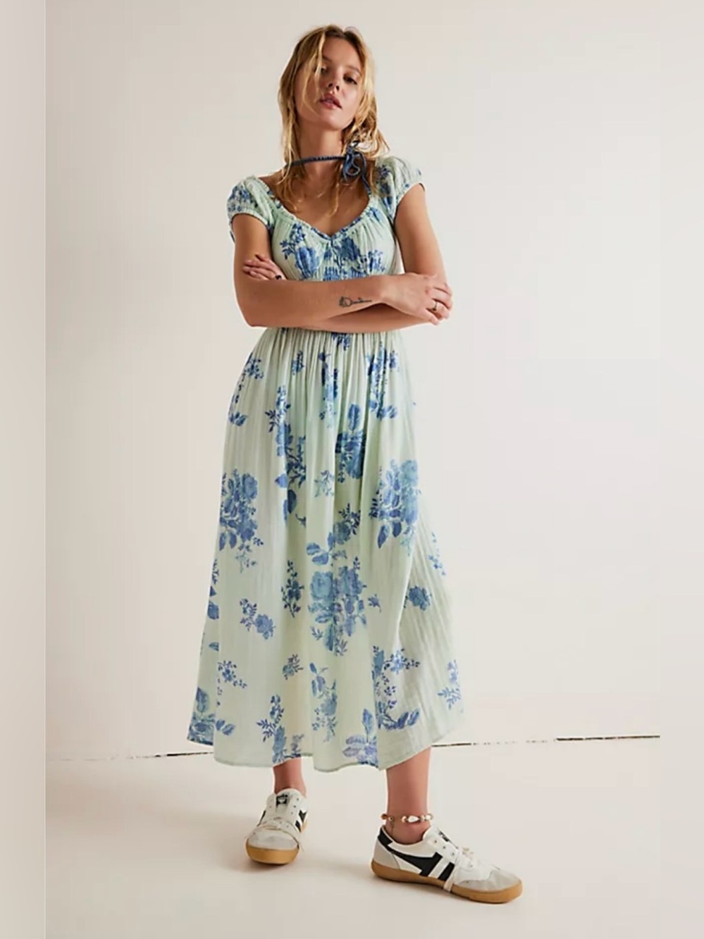 Free People Forget Me Not Midi Dress- Blue Floral